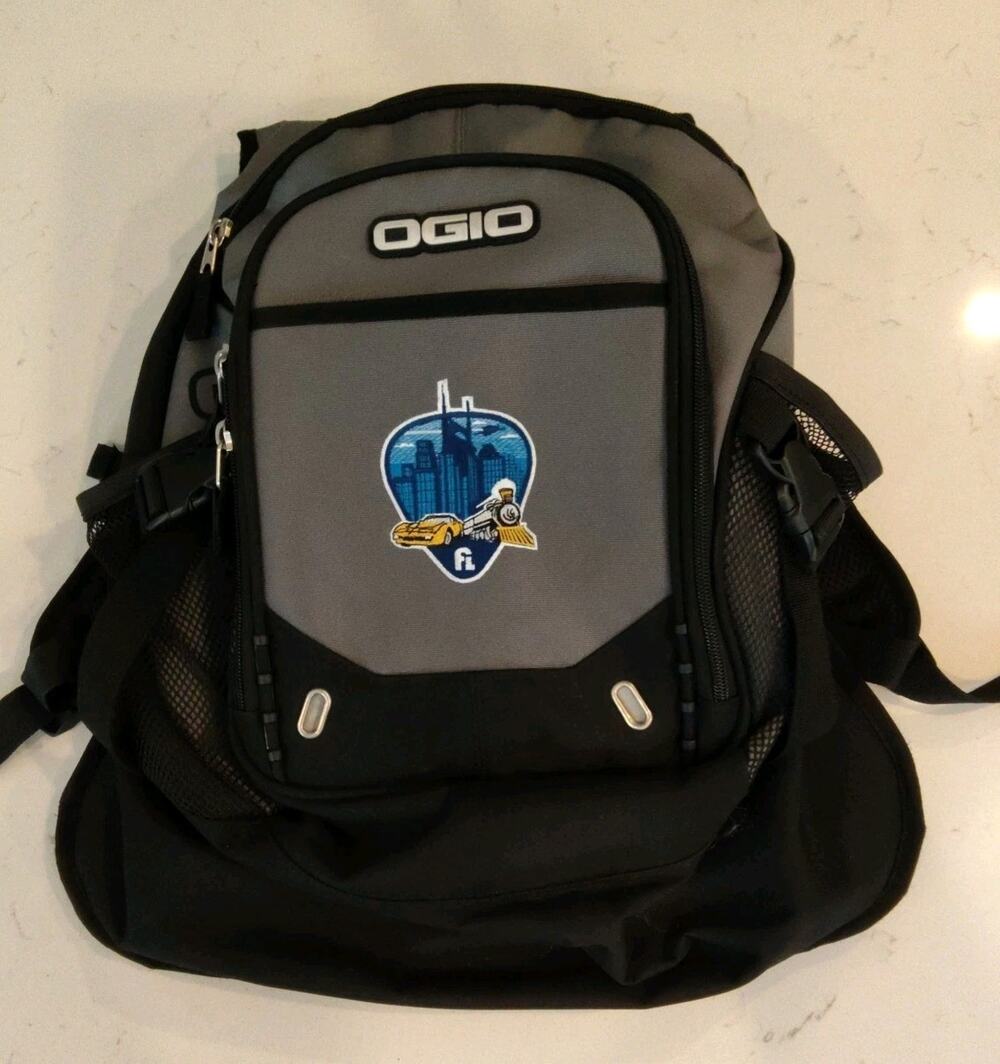 Ogio Fugitive Back Pack School Camping Hiking College Black Gray Unique Logo